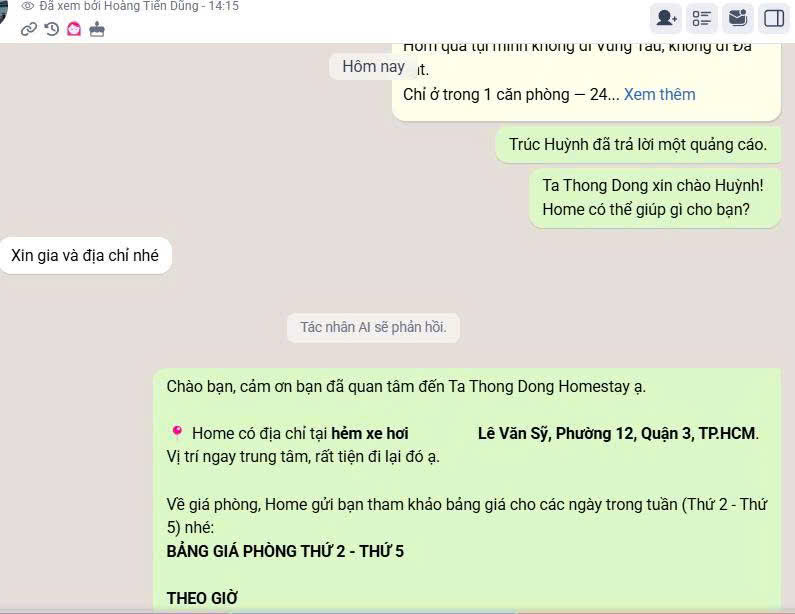 Trả lời tức thì ngay khi khách bấm quảng cáo